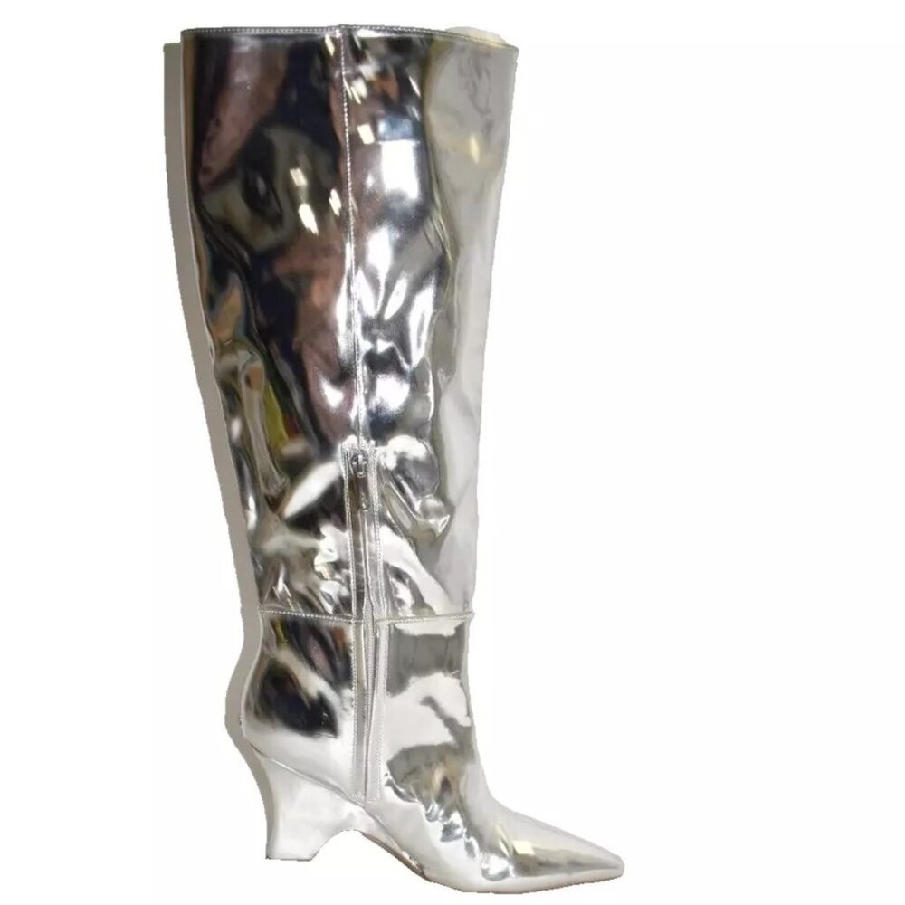 New! Sam Edelman Vance Knee High Boot Silver Suede Size 8.5 DD444 Pointy Toe - Picture 4 of 6
